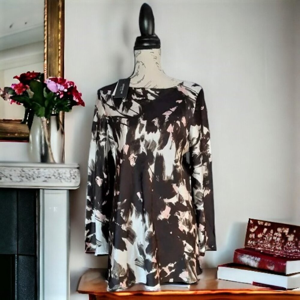 (70% OFF) NWT Lafayette 148 New York Silk Blouse Black Multi Shirt MSRP $475